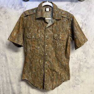 Vintage Pinetree Camouflage Button Up Shirt Mens Small Short Sleeve Hunting USA